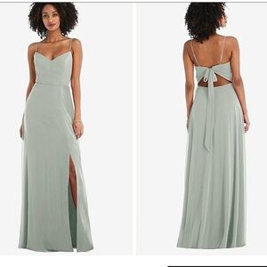 After Six Sage Bridesmaid Dress with Back Tie